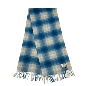 Edinburgh 100% Lambswool Blue Check Fringe Scarf
